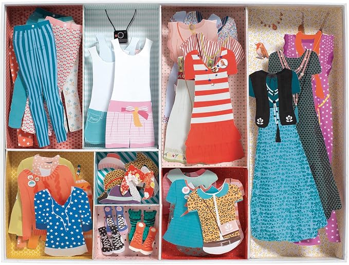 DJECO Paper Doll Fashion Dressing Room - Dress Up Dolls, Endless Outfits for Home, School or Gifts - Fun & Creative for Family & Friends - Playful, Educational Art Toys for Girls, Kids