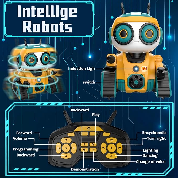 BYTEWAR Robot Toys, Rechargeable Remote Control Robot, with Intelligent Programming Function, Gesture Sensing, Auto-Demo,Music and Dance,Children's Birthday Gift(Yellow)