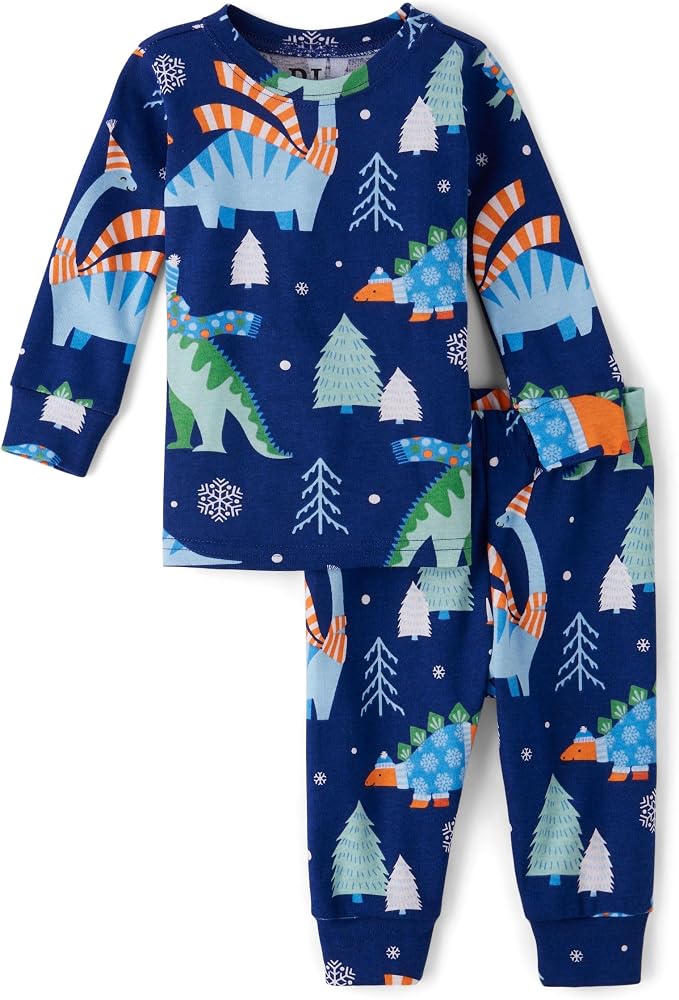 The Children's Place baby boys Button Long Sleeve Top and Pants Snug Fit 100% Cotton 2 Piece Pajama Set