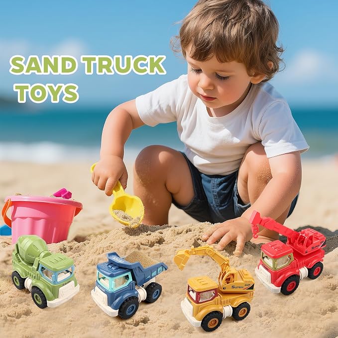 Construction Toys for Boys & Girls Ages 3–5 – Excavator, Dump Truck, Crane & Cement Mixer, Construction Vehicle Toy Set for Toddlers & Kids, Durable Play Vehicles for Pretend Play