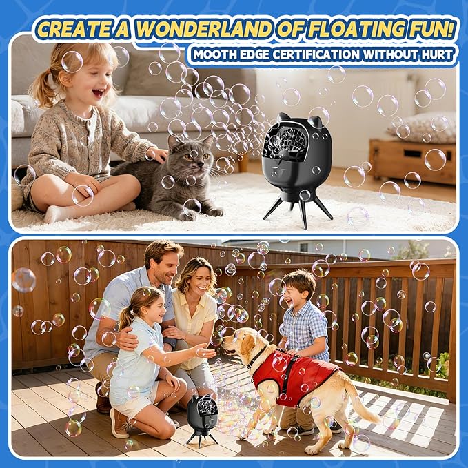 Bubble Machine for Kids,Automatic Rotation Bubble Maker 1800mAh Rechargeable Battery, 500ml Large Tank 2 Speed Control Type-C Charge Bubble Toys for for Kids, Weddings, Birthday Parties