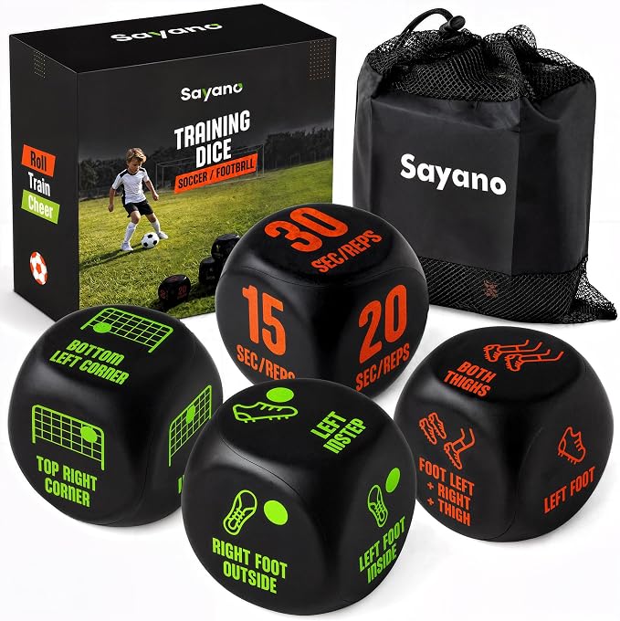 Soccer Dice Set of 4, 2X Juggle & 2X Goal Dice, Soccer Gifts for Boys 8-12, Football Gifts for Girls, Training Equipment/Football Game/Practice Toy (English)