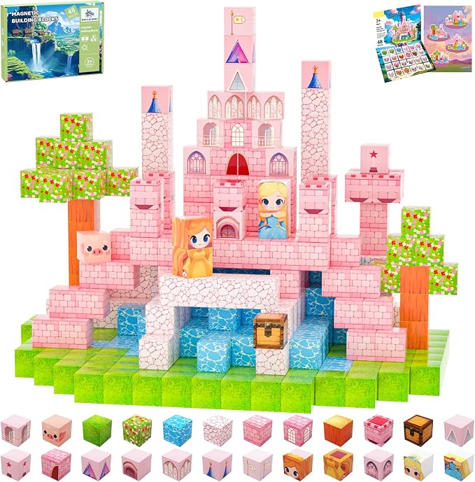 Magnetic Blocks Building Toys for Kids, 48 PCS Magnetic Blocks for Kids Ages 4-8, Magnet Cubes, STEM Sensory Toys for Girls, Holiday Birthday Gifts for Kids Ages 3+