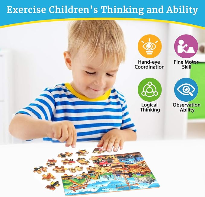 MZZOTOY Construction Vehicles Puzzles for Kids Ages 4-8, 60 Pieces Jigsaw Puzzles for Kids Ages 3-5 Puzzle for Girls and Boys Learning Educational Puzzles Toys in a Metal Box