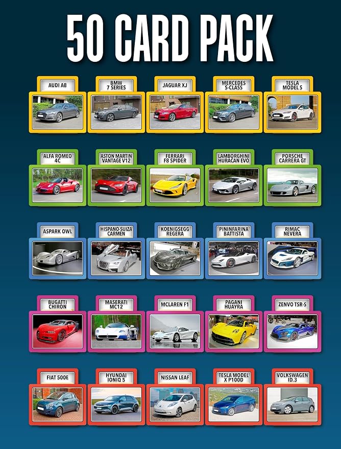 SMART CARDS Cars, Gift, Stocking Stuffer, Travel Game, 7 Games in 1, Pairs, Snap, Trumps, Rummy, Memory Quiz, Learn Facts, Age 5+, 1-8 Players