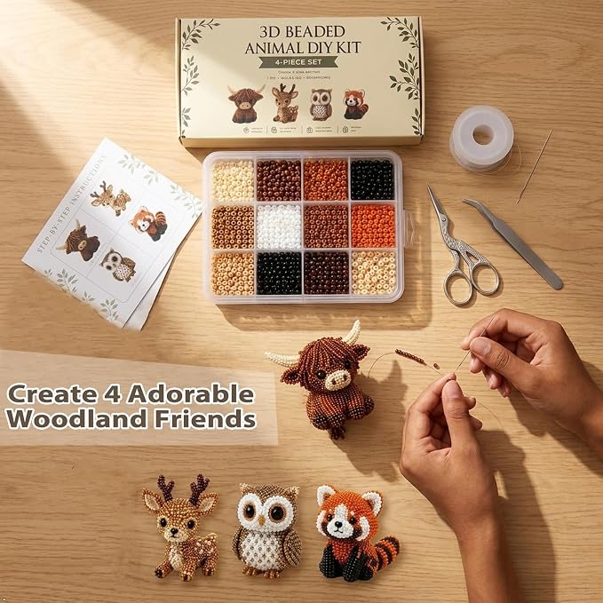 Pwewob 3D Beaded Animal Kit, Tiny Beaded Animal Kits 3D for Adults, Bead Animal Making Kit for Beginners & Craft Enthusiasts, Creative DIY Decoration Gifts for DIY Desk Decor & Creative Gift