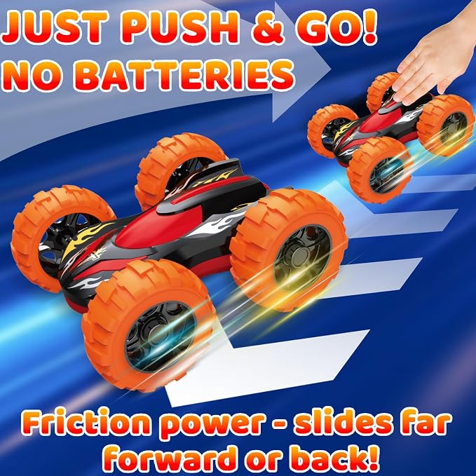 Car Toys for Ages 3-5 Boys, Push and Go Monster Truck Toys for 3 4 5 Year Old Kids, Double-Sided 360° Flip Stunt Car Baby Toy, Sturdy 4WD Cars Toddler Boy Toy, Easter Birthday Gifts for Boys Girls