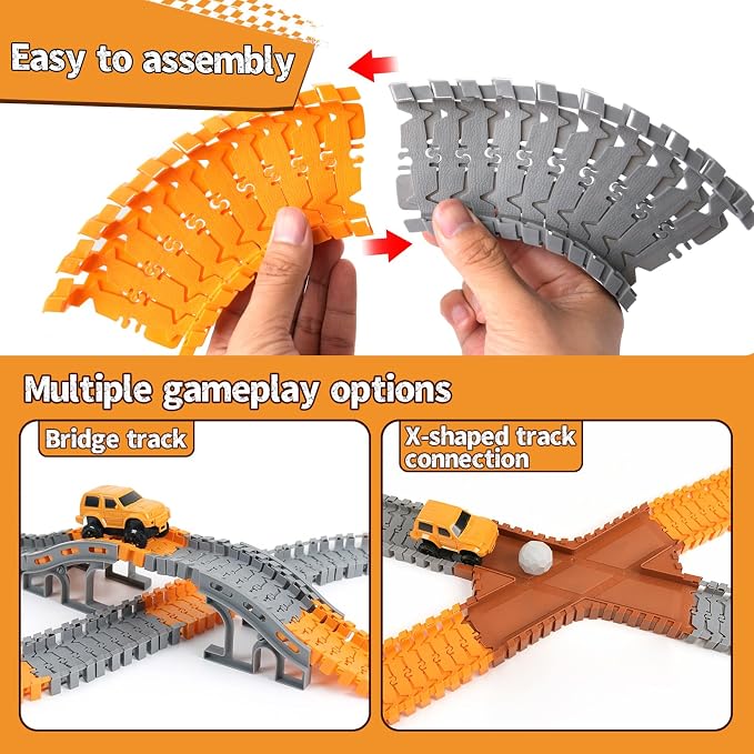 Magickidz Construction Track Expansion Kit for Kids - Birthday Gift for 3-5 5-7 Year Old Boys, 100 Pcs Add-On Creative Building Toy, Compatible with Most Flexible Engineering Track Sets