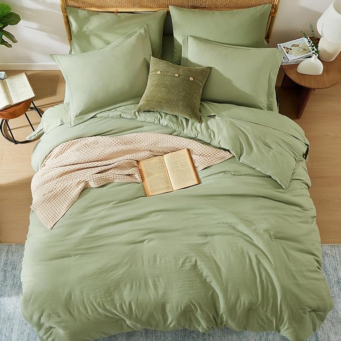 WRENSONGE Twin/Twin XL Comforter Set- 5 Pieces Sage Green Bed in a Bag, All Season Twin Bedding Sets with 1 Fitted Sheet, 1 Flat Sheet, 1 Pillow Sham and 1 Pillowcase