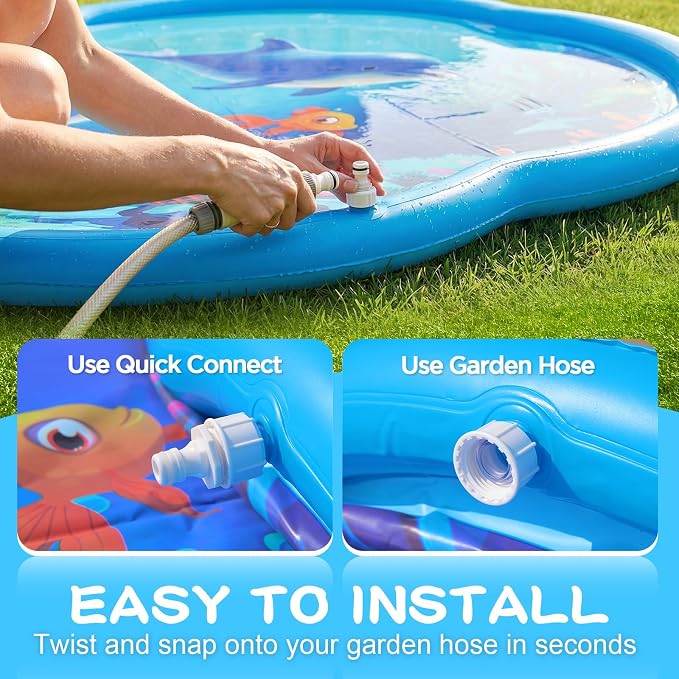 Splash Pad Sprinkler for Kids & Dog, 75" Round Sea World Splash Pad for Toddler 1-3, Thicken Outdoor Water Toy Play Mat for Children, Backyard Inflatable Sprinkler Shallow Pool Fountain Pad
