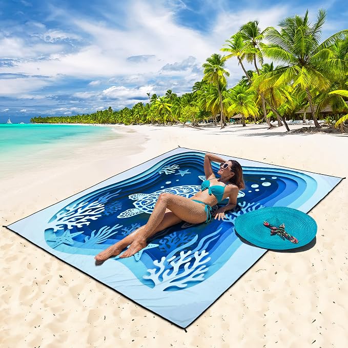 HIHOHO Beach Blanket Waterproof Sandproof Extra Large Beach Mat 79" X 83"/120"x108"for 1-8 Adults Quick Drying Durable Outdoor Picnic Mat for Beach Travel Camping Hiking