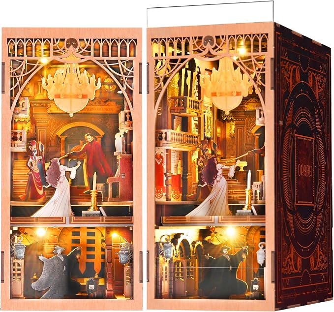 MiniCity DIY Book Nook Kit, Miniature Dollhouse Booknook Kit, 3D Wooden Puzzle Bookend Bookshelf Insert Decor with LED Light for Teens and Adults (Phantom of The Opera)