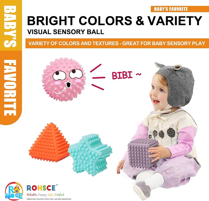 Baby Sensory Balls, 6PCS Soft Textured Spiky Bath Toys 6M+ | Soft Spiky Shapes, Bright Colors, Bath Play, Montessori Toys for Babies 6-12 Months, baby Shower Gifts