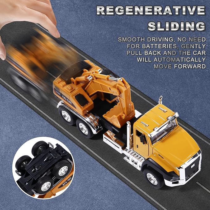 AIUAZA 1/50 Ratio die-Casting Engineering Construction Vehicle, Dump Truck, Excavator, Mixer, Alloy Collection Model car, Boy's Door Opening Pull Back car Toy (3pcs per Set)
