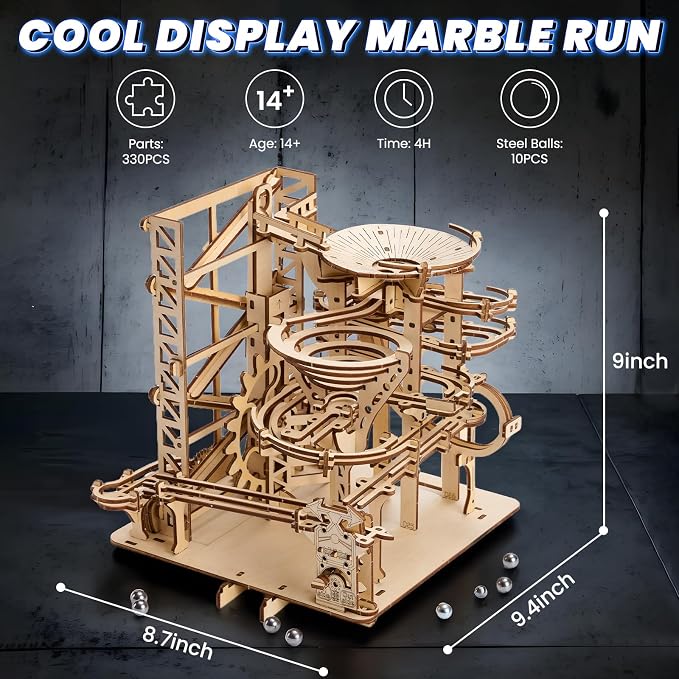 3D Wooden Puzzles for Adults: 330 pcs 3D Mechanical Wood Marble Run with Roller Coaster Model Kit for Brian Teaser to Build - Christmas Hobbies Craft Kits Puzzles for Adults Home Decor Gifts