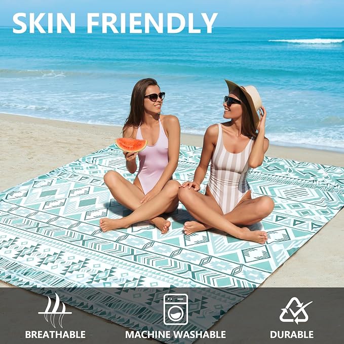 WIWIGO Beach Blanket Waterproof Sandproof Beach Mat 79" X 83"/10'x9'for 2-8 Adults Quick Drying Outdoor Picnic Mat Beach Accessories for Travel, Camping, Hiking