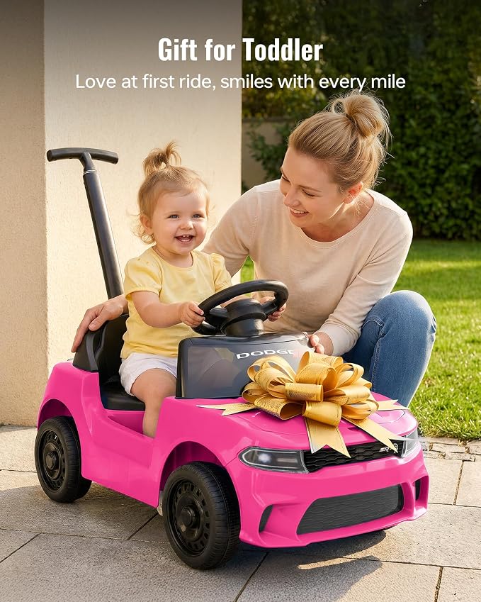 Licensed Dodge Ride on Push Car for Toddlers 1-3 Years with Handle & Music