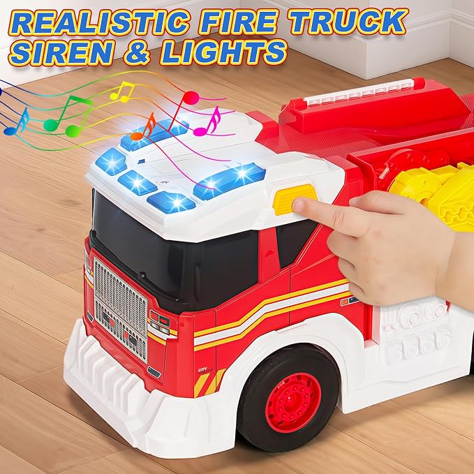 Large Fire Trucks Toys for Toddlers, Kids Toys for 3 4 5 6 7 8 Years Old Boys, 15" Firetruck Toy for Kids with Ladder, Lights, Sounds & Water Shooting, Christmas Birthday Gifts for Boys & Girls