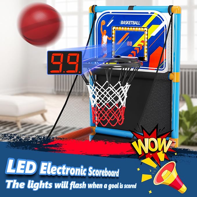 Handwell Arcade Basketball Game Set with Electronic Scoreboard&LED Light: Carnival Games Boy Toys Basketball Hoop Indoor Outdoor with 4 Balls & Air Pump Ideal Sports Toy Gifts for Kids 3-12 Years Old