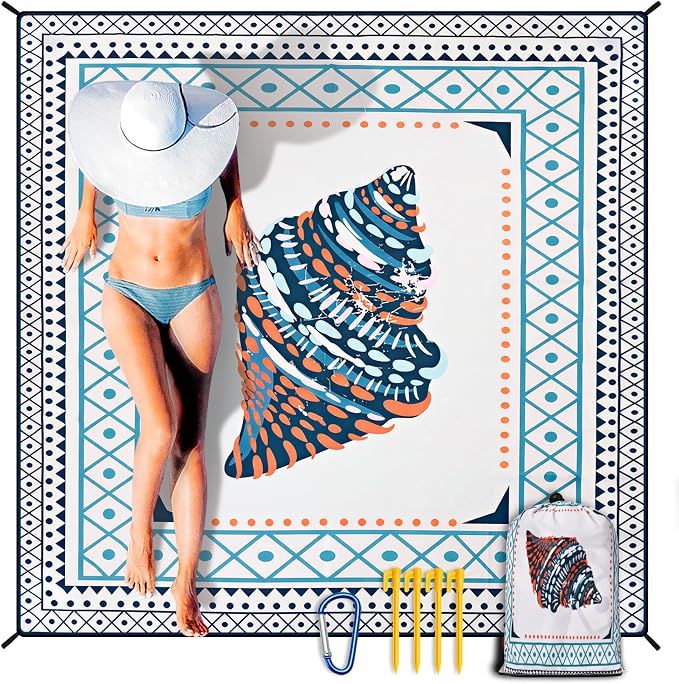 HIHOHO Beach Blanket Waterproof Sandproof Extra Large Beach Mat 79" X 83"/120"x108"for 1-8 Adults Quick Drying Durable Outdoor Picnic Mat for Beach Travel Camping Hiking