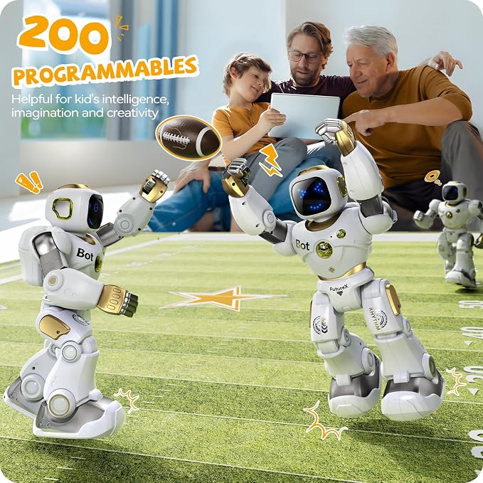 Ruko 1088 Programmable Robot Toy for Kids, Large Interactive RC Robot with App Control, STEM Learning Gift for Boys & Girls Ages 4 5 6 7 8 9, Gold