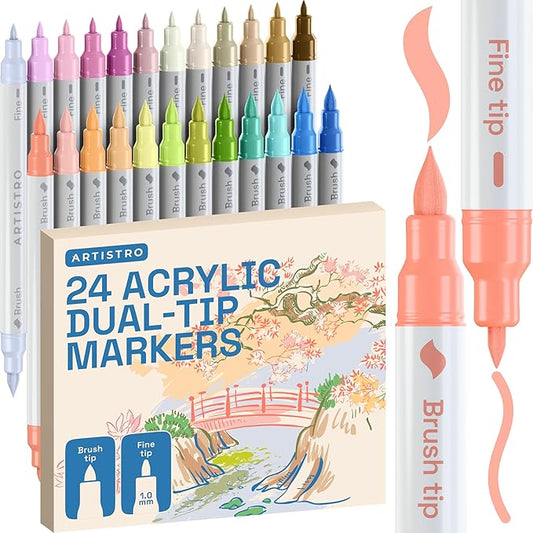 ARTISTRO 24 Pastel Acrylic Paint Markers - Paint Pens for Drawing - For Fabric, Rock, Glass, Wood, Molds - Arts & Crafts Gift for Adults, Teens, Kids, Classroom Must Haves & School Supplies