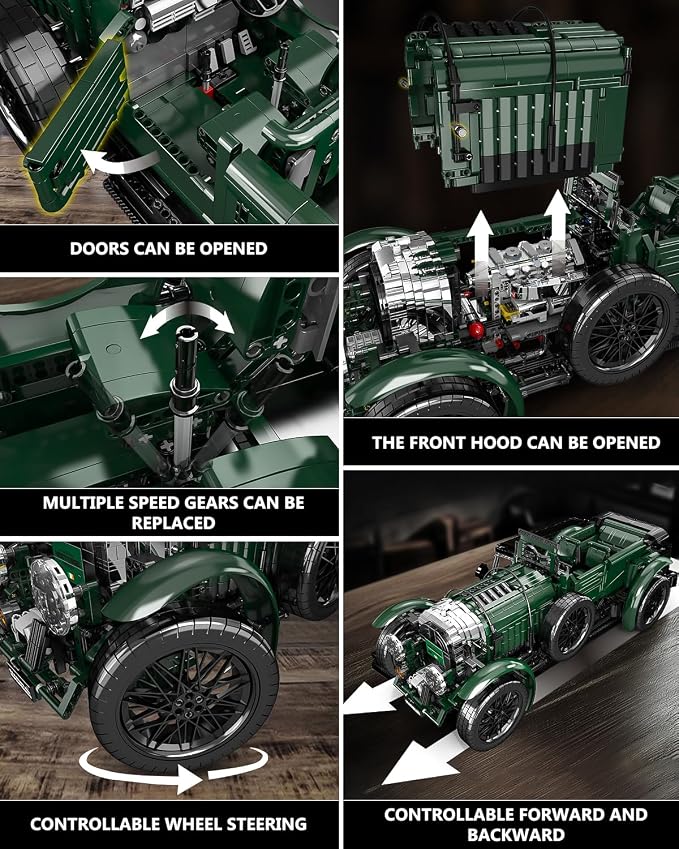 Mould King 13191 Classic Cars Building Blocks Sets, MOC Scale Model Kit with Engine Battery and Motors Vintage Car Model, Collectible Set for Adults, Gift Toy for Age 14+ (3918+ Pieces)
