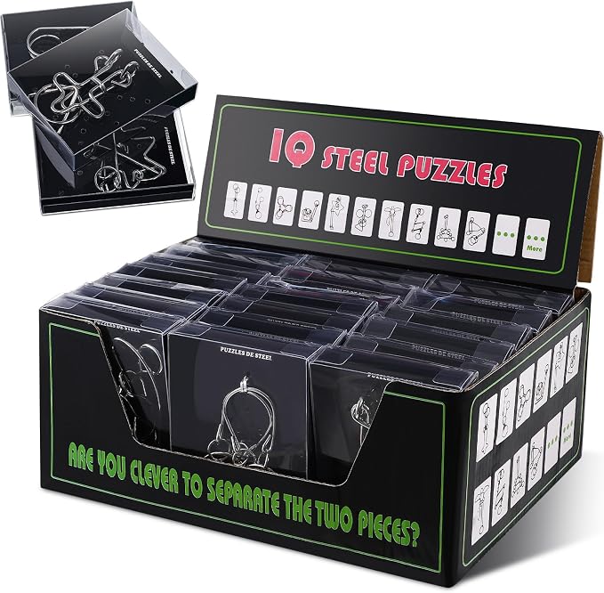 24 Packs Large Metal Bulk IQ Wire Metal with Paper Box Gift Package Educational Valentine Gifts Easter for Party Favor Adults Challenge Gifts(Black,Unique Styles)