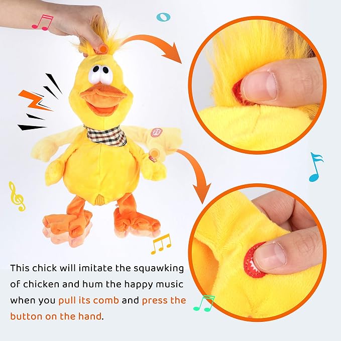 13" Quacking Duck Musical Stuffed Animal Plushies Walking Singing Waving Electronic Interactive Plush Toy for Kids Boys Easter