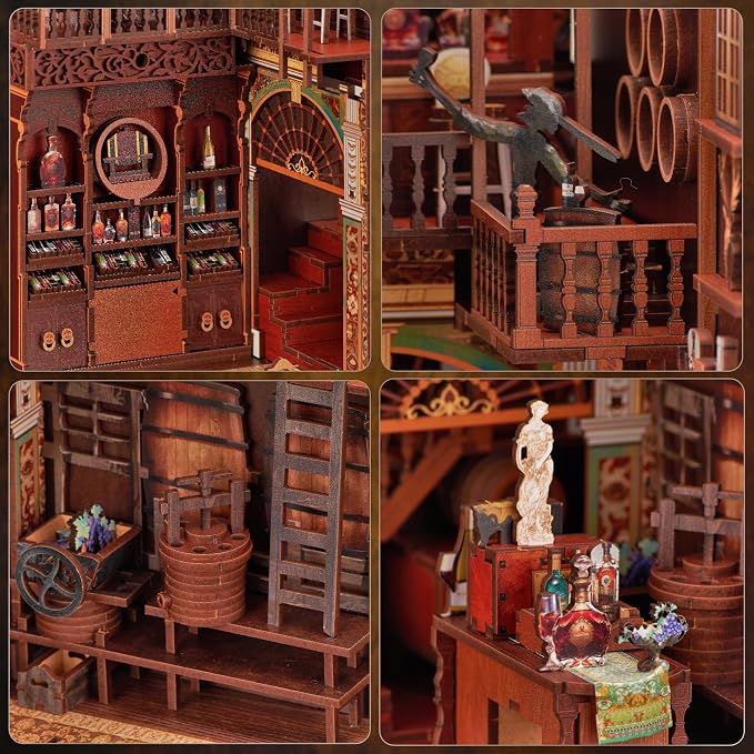 CCCDF DIY Book Nook Kit, DIY Miniature Dollhouse Booknook Kit, 3D Wooden Puzzle Bookend Bookshelf Insert with LED Light for Teens and Adults (Roaring Twenties Speakeasy)