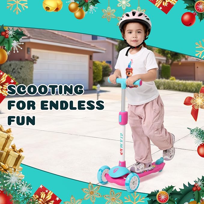 GLAMUP Kids Scooter, 3 Wheel Scooter for Kids Ages 3-12, Adjustable Handlebar, Lean-to-Steer, Foldable Kick Scooter for Boys and Girls
