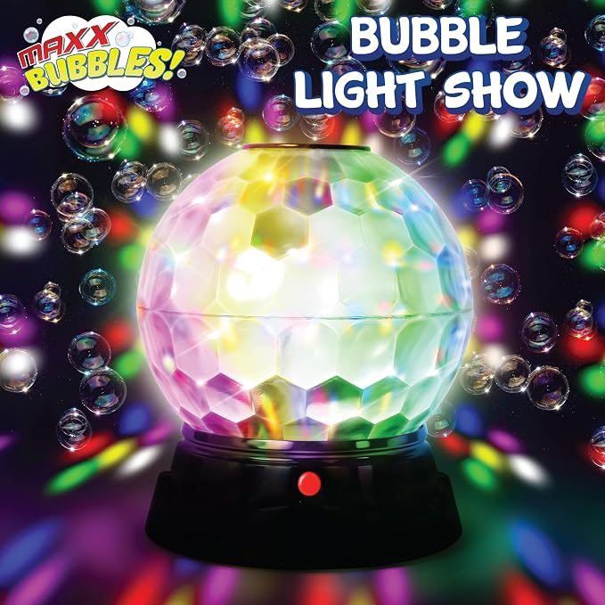 Maxx Bubbles Bubble Light Show – Large Bubble Machine with Spinning Disco Lights | Automatic Bubble Maker for Kids & Adults | Perfect for Parties, Weddings, Birthdays, and Events