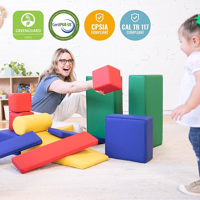ECR4Kids SoftZone Soft Builder Blocks, Foam Shapes, Assorted, 16-Piece