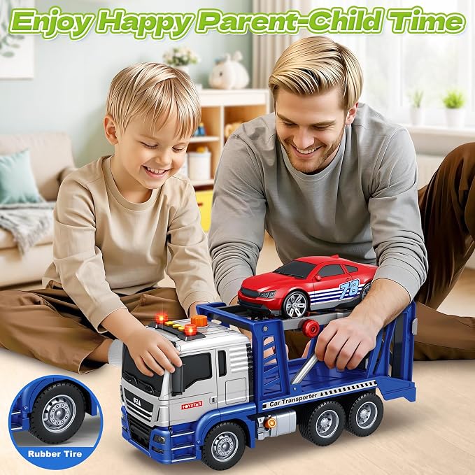 Bstoyder Kids Toys for 3 4 5 6 7 8 Years Old Boys, Transport Cars Carrier with Racing Car with Lights, Sounds, Toddler Friction Powered Truck Vehicle Toy for Boys Girls Christmas Birthday Gifts