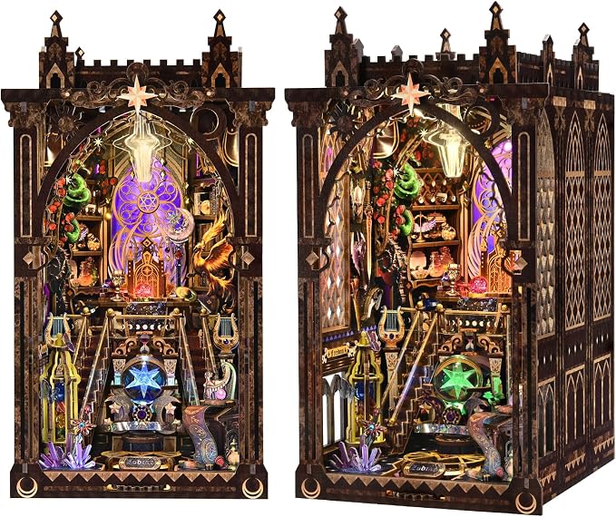 Book Nook DIY Kit for Adults, 3D Wooden Puzzle with LED,Bookend Bookshelf Decoration,Miniature Dollhouse for Home Decor,Mystic Zodiac