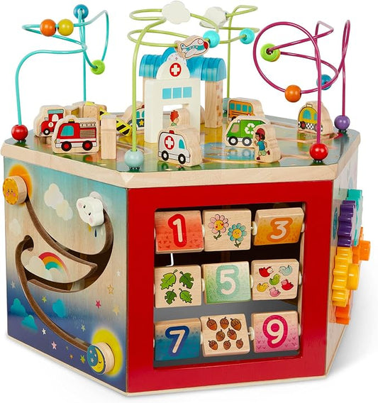 Battat – Wooden Activity Cube – CurioCity – Themed Activity Center – Educational Toys – Wooden Toys for Toddlers and Kids – 1 Year +