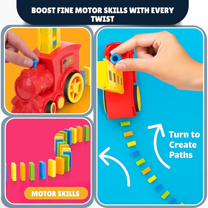 Atlasonix Domino Train | Domino Train for Kids | Dominos for Kids - Automatic Domino Laying Toy Set (300, 220,160 Blocks) with Colorful Dominos - Montessori STEM Toy