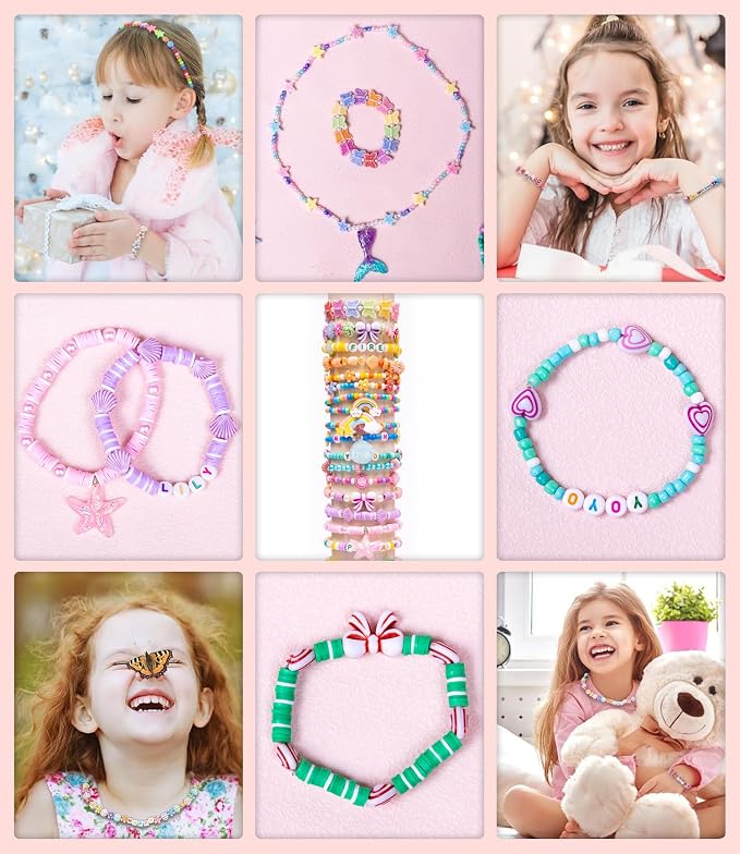 MiuCo Bracelet Making Kit for Kids Girls - Cute Beads for Jewelry Making Kits with Charms - Arts and Crafts for Make Necklaces - Birthday Gifts for Kids Girls Ages 5 6 7 8 9 10