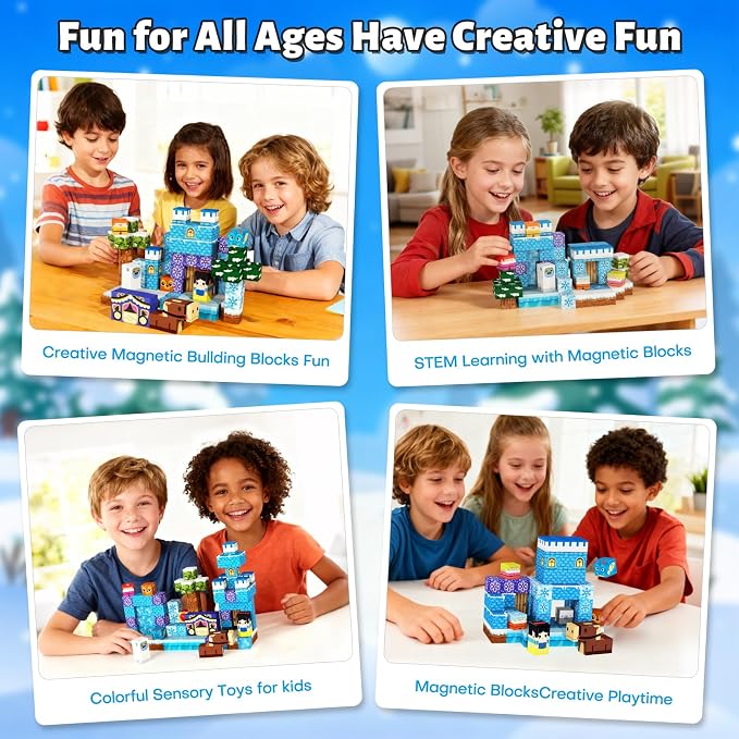150pcs Magnetic Blocks, Magnetic Blocks for Kids Ages 4-8, Magnetic Cubes Sets for Ice Castle Worlds Build, Stacking Magnets for Kids, Birthday Gifts for Boys and Girls Age 3+ Years Old