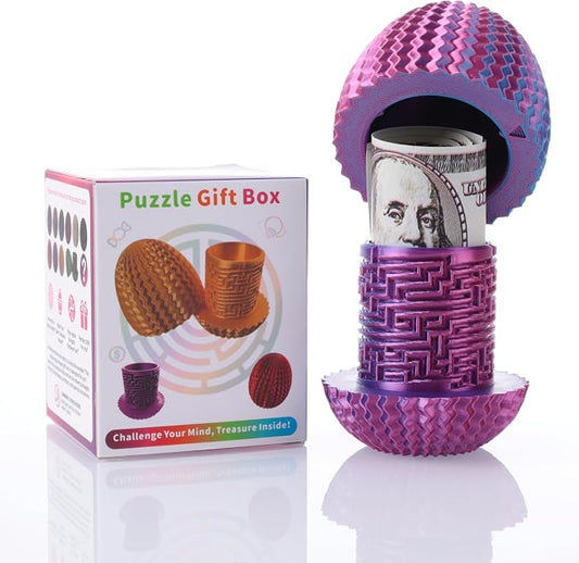 Maze Egg Money Puzzle Box for Kids & Adults, 4 Logic Challenge Brain Teaser Sensory Toy, Hidden Compartment Cash Gift Holder, Birthday Graduation Gifts for Teens, Road Trip Travel Game