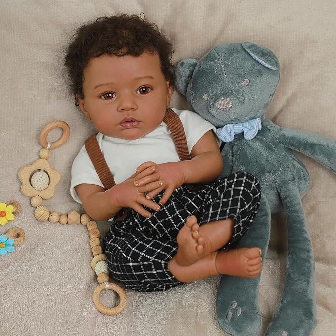WOOROY Realistic Reborn Baby Dolls Black - 20 Inch Real Life Baby Dolls African American Real Baby Boy, Lifelike Real Looking Baby Doll Poseable, Gift Set with Accessories for Aged 3+