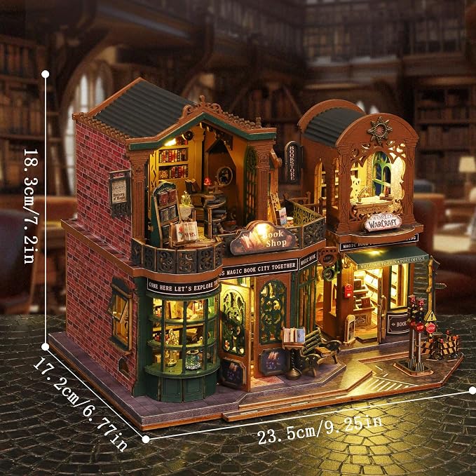fifijoy DIY Dollhouse Miniature House Kit, Tiny House Kits Mini Doll House Model Building Sets, Wooden Miniature Kits for Adults (Magic Book City)