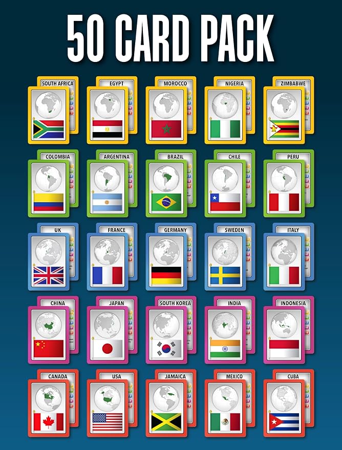 SMART CARDS Countries, Gift, Stocking Stuffer, Travel Game, 7 Games in 1, Pairs, Snap, Trumps, Rummy, Memory Quiz, Learn Facts, Age 5+, 1-8 Players