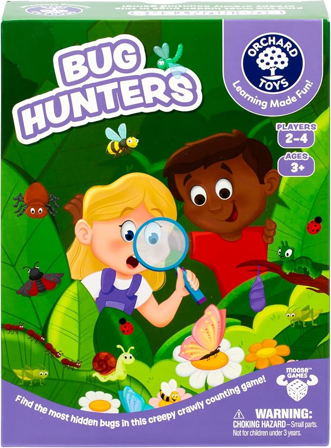 Orchard Toys Bug Hunters Game, Learn Counting and Observational Skills As You Race to Be 1st to Build Your Bug, Designed for 2-4 Players Aged 3+