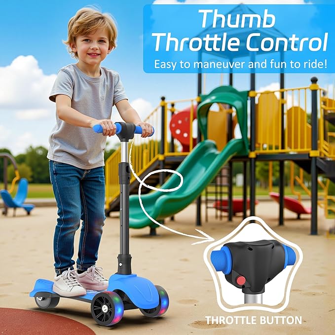 Electric Scooter, 80W Motor, 3 Levels Adjustable Handlebar, 5 Mph Safe Speed, Lighted Up Wheel, Lean-to-Steer Design, Foldable Kick Scooter Boys & Girl