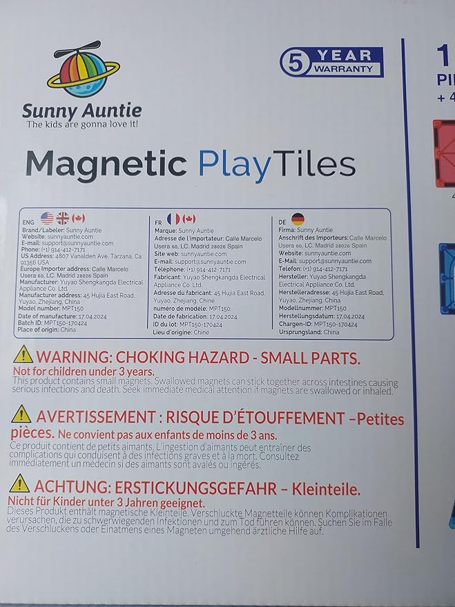 SUNNY AUNTIE Magnetic Tiles 180 PCS XL Set with Storage Bag – Magnetic Building Tiles for Kids Ages 3-8, STEM Magnet Construction Toy for Boys & Girls