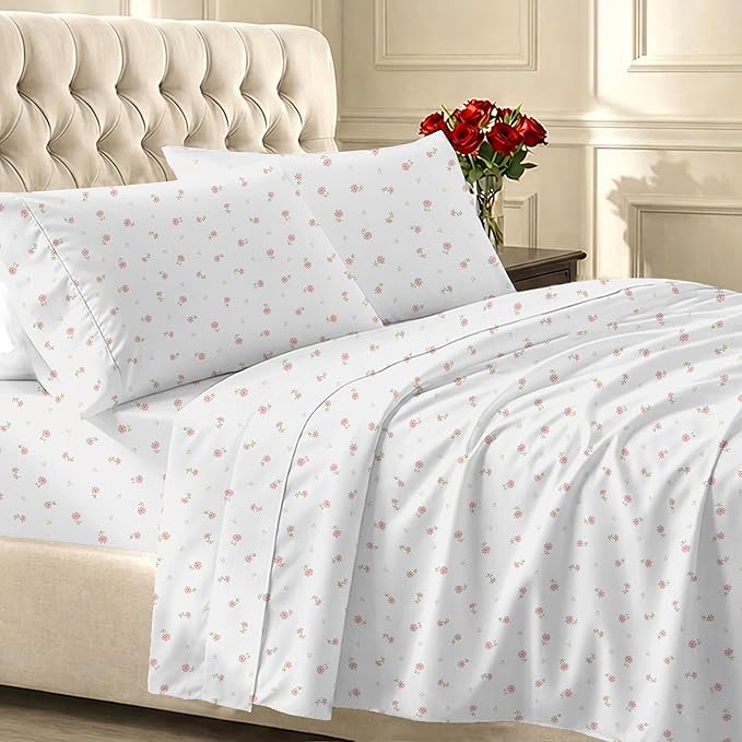 California Design Den Soft 100% Cotton Twin Size Bed Sheets Set, 400 Thread Count Good Housekeeping Award Winner, Smooth Sateen Finish, Cozy and Durable Twin Bedding Set - Soft Floral