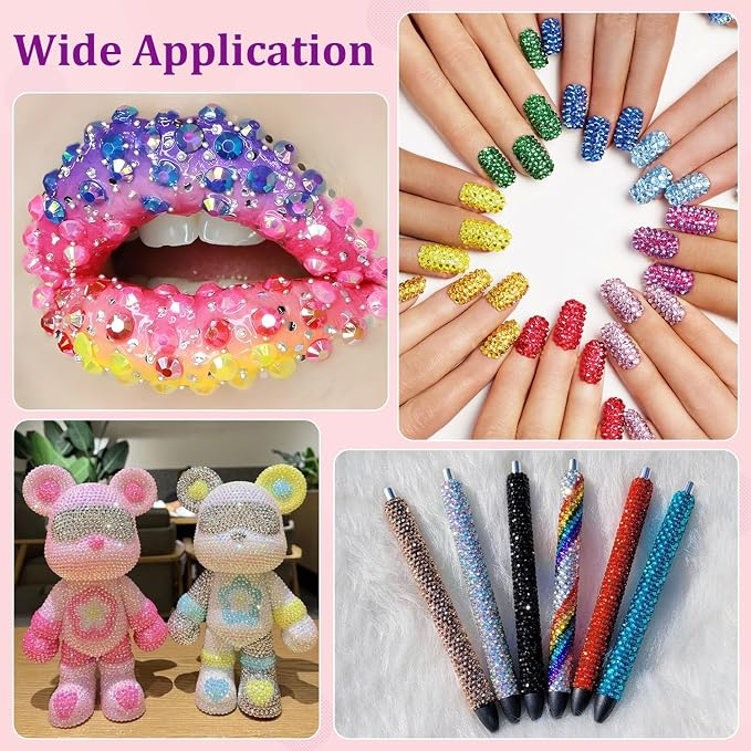 30000Pcs Resin Rhinestones for Bedazzling with Tweezers, Red AB Rhinestones for Crafting with 3Pcs 10ml B7000 Jewelry Glue for DIY Crafts Clothing Tumblers Shoes Fabric Nail Art