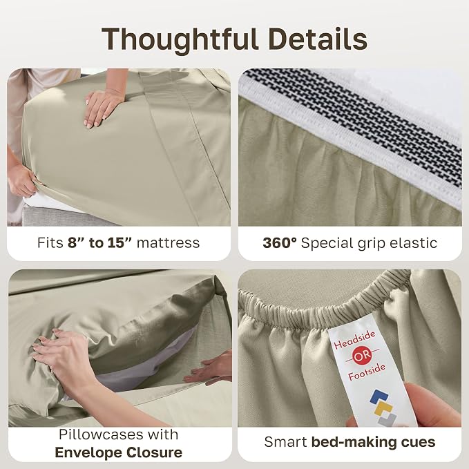 California Design Den Soft 100% Organic Cotton Bed Sheets Full Size Set - Crisp Percale Sheets with Deep Pockets, Breathable and Durable Bedding Set - Soft Taupe