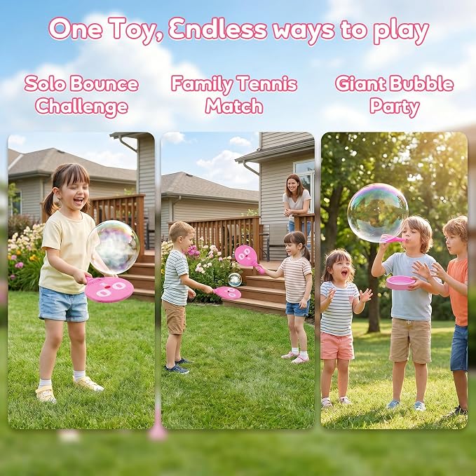 Racket Bubbles for Kids, Bubble Ball Racket Interactive Toy for Kids, Outdoor Party, Beach, Summer （Without Electric Bubble Machine）
